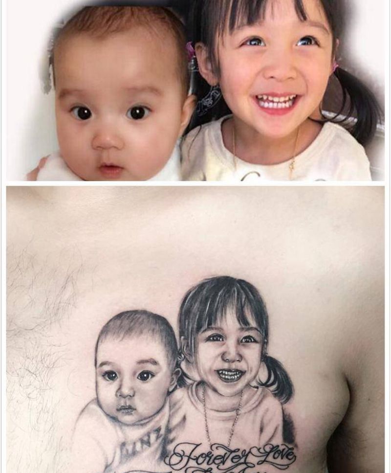 父爱纹身图片_成品胸部肖像写实人物原创纹身图案