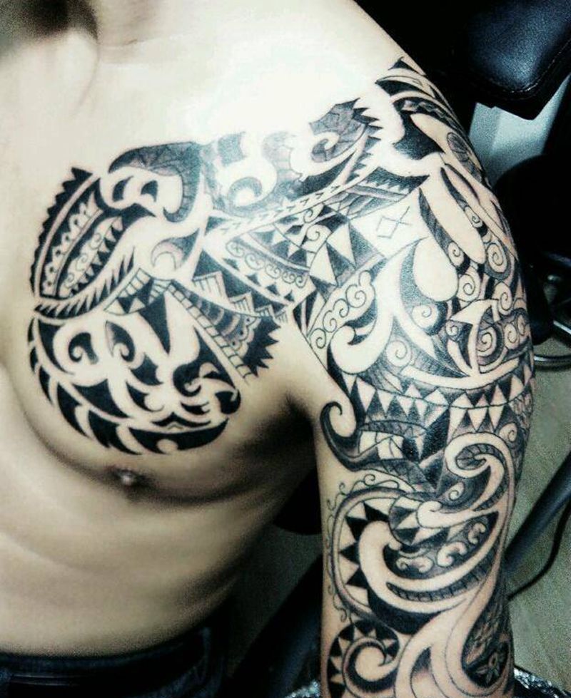 图腾半甲纹身图片_肩部胸部手臂欧美图腾宗教成品纹身图案