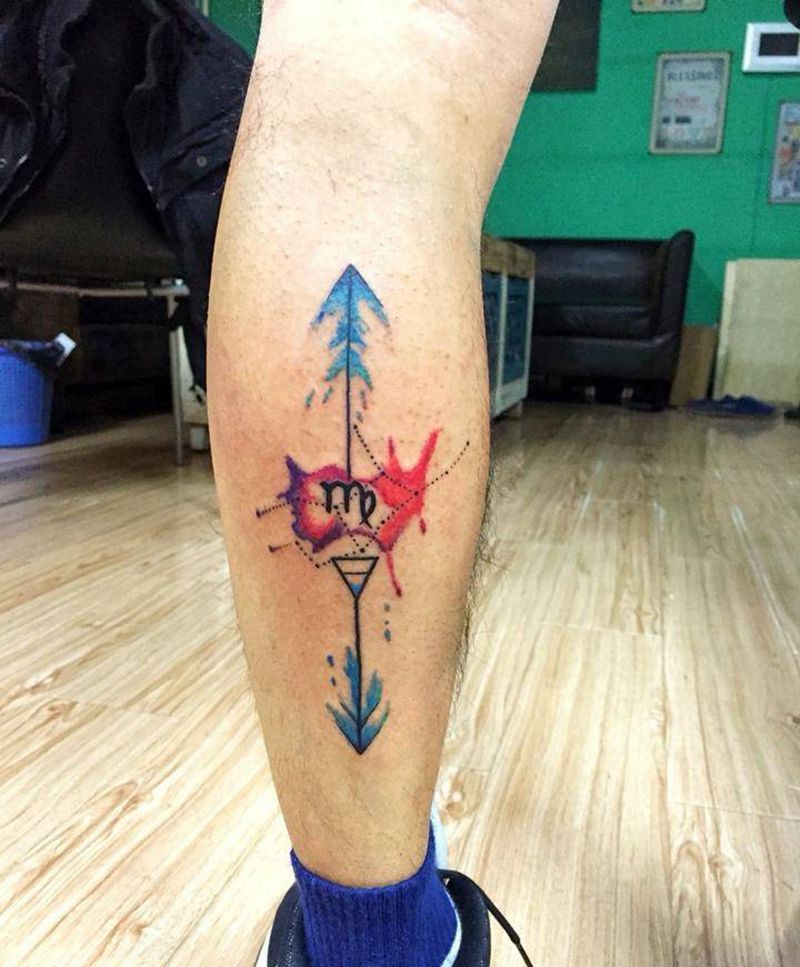 处女座纹身图片_腿部清新几何字符纹身图案