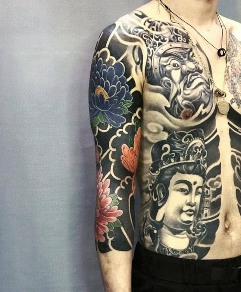 牡丹花臂纹身图片_手臂纹身图案