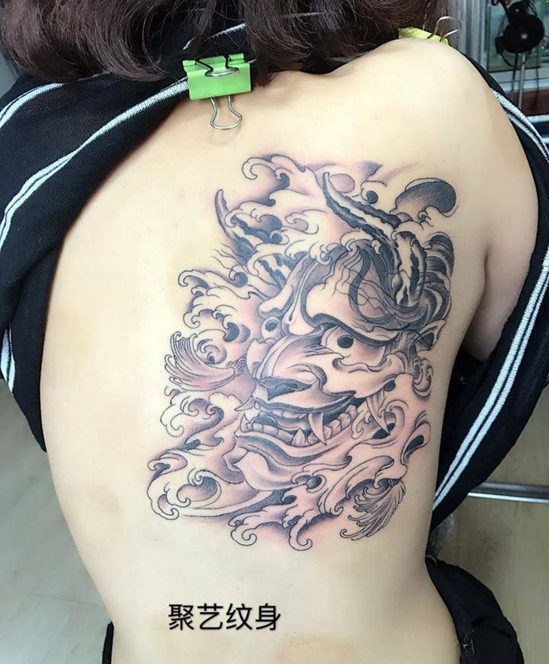 大般若纹身图片_手稿背部传统鬼神纹身图案