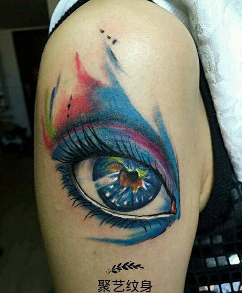 欧美彩色眼睛纹身图片_手臂欧美静物成品纹身图案