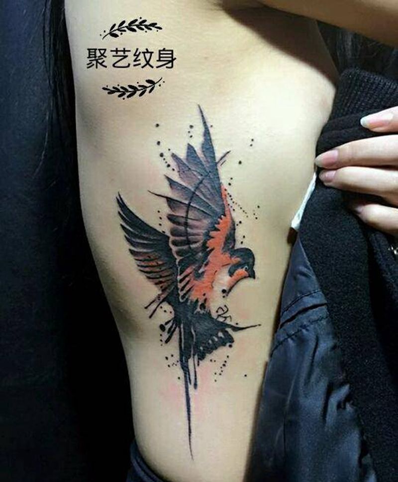 水墨飞燕纹身图片_传统国画动物成品纹身图案