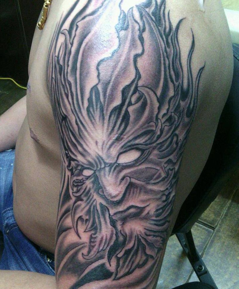 树神纹身图片_手臂欧美人物鬼神宗教成品纹身图案