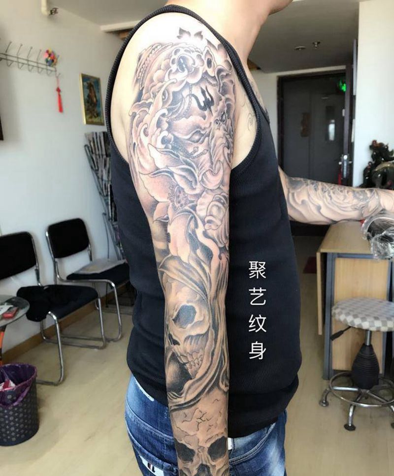 魔鬼象神花臂纹身图片_