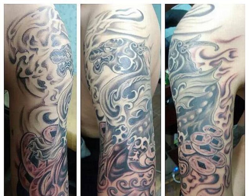 貔貅纹身图片_手臂传统动物鬼神成品纹身图案