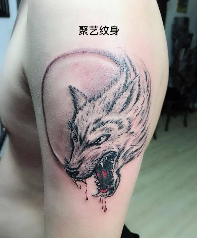 滴血狼头纹身图片_