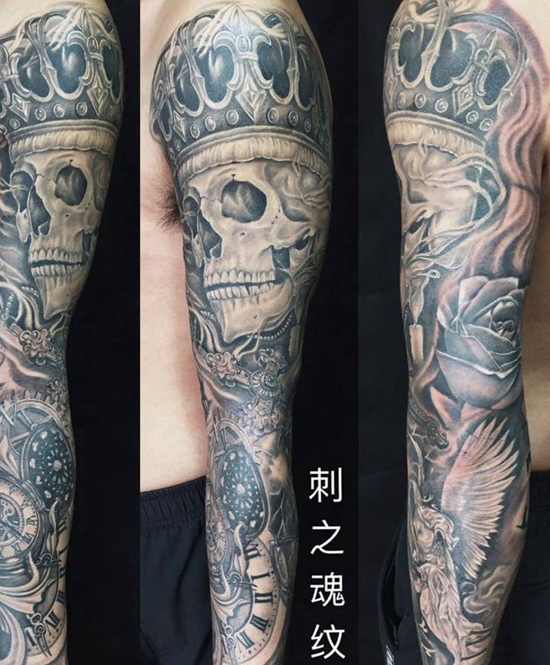 骷髅纹身图片_成品手臂欧美人物原创纹身图案