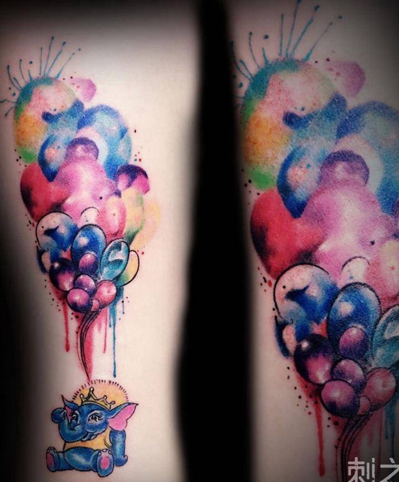 气球纹身图片_成品腿部欧美写实清新原创纹身图案