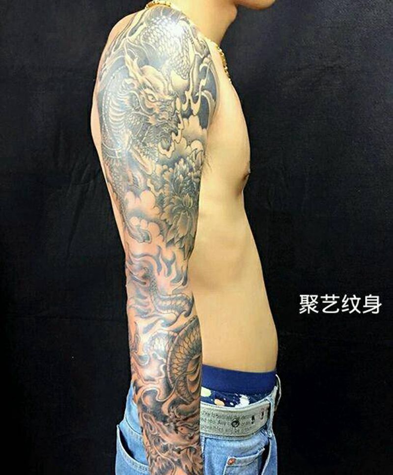 麒麟盘龙花臂纹身图片_手臂传统动物宗教成品纹身图案