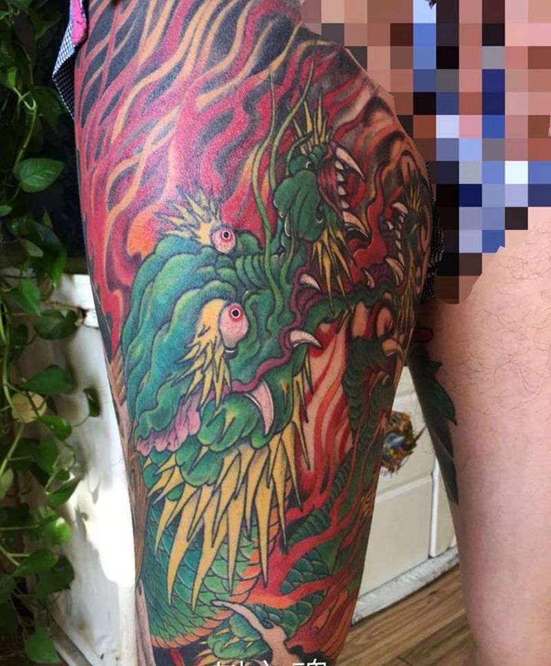 龙纹身图片_成品腿部传统动物原创纹身图案