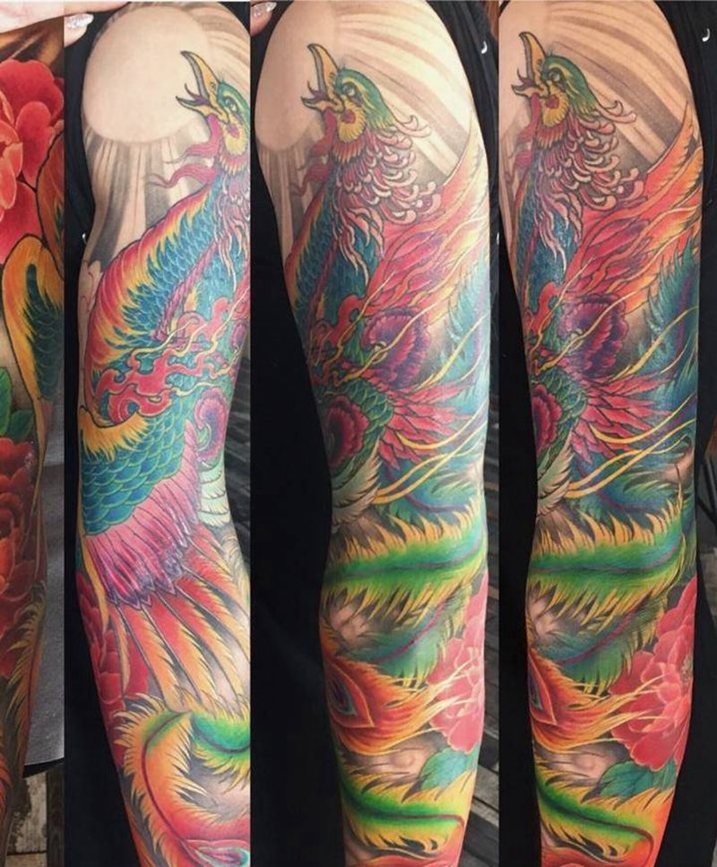 丹凤朝阳纹身图片_成品手臂传统原创动物纹身图案