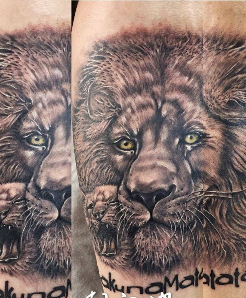 狮子王纹身图片_成品手臂欧美写实动物原创纹身图案