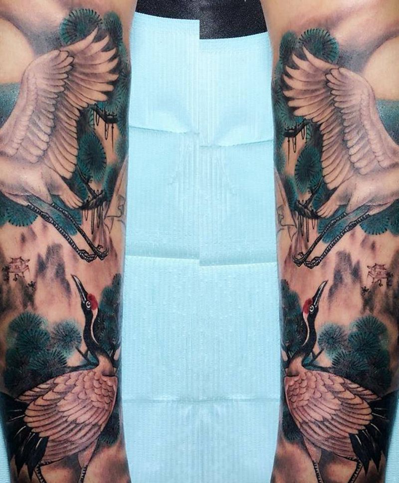 鹤纹身图片_成品国画动物原创纹身图案