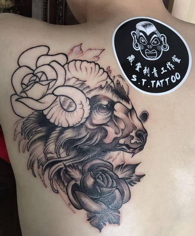 羊头未完成纹身图片_