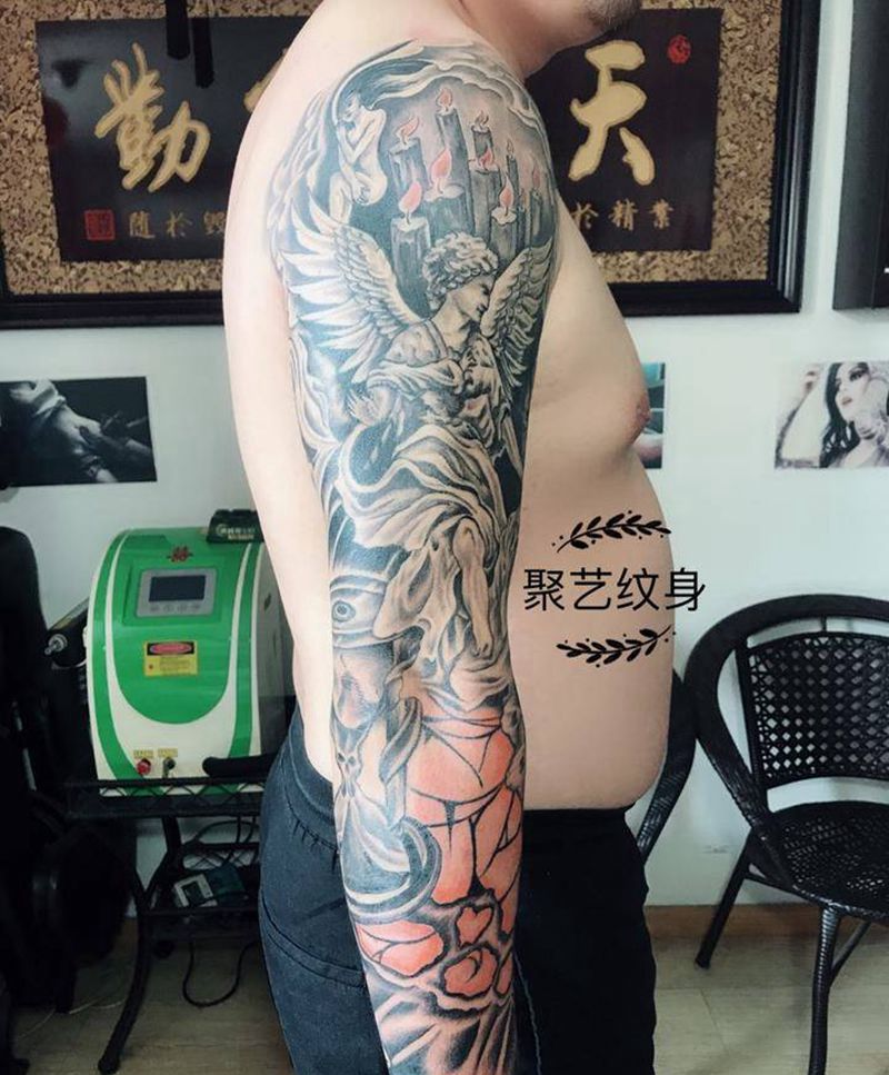 欧美天空主题花臂纹身图片_手臂纹身图案