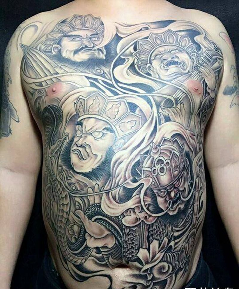 魔家四将纹身图片_胸部腹部传统人物鬼神宗教成品纹身图案