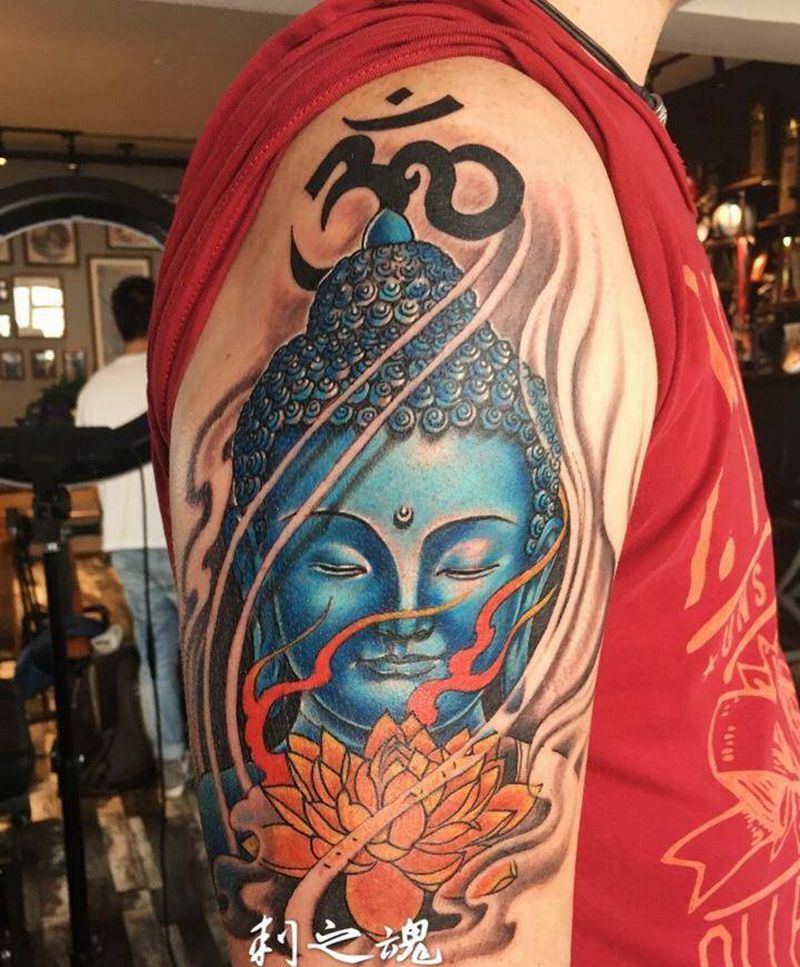 佛纹身图片_成品肩部传统人物原创纹身图案