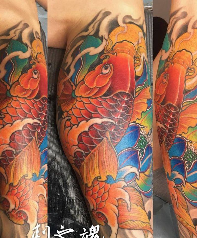 鲤鱼纹身图片_成品传统原创腿部纹身图案