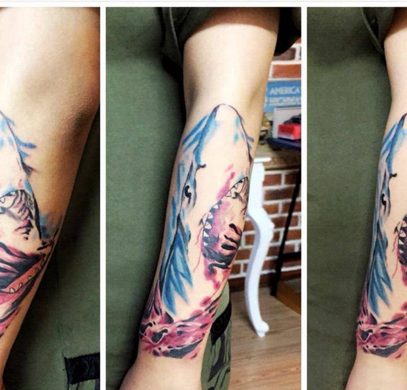 Shark纹身图片_欧美动物手臂纹身图案