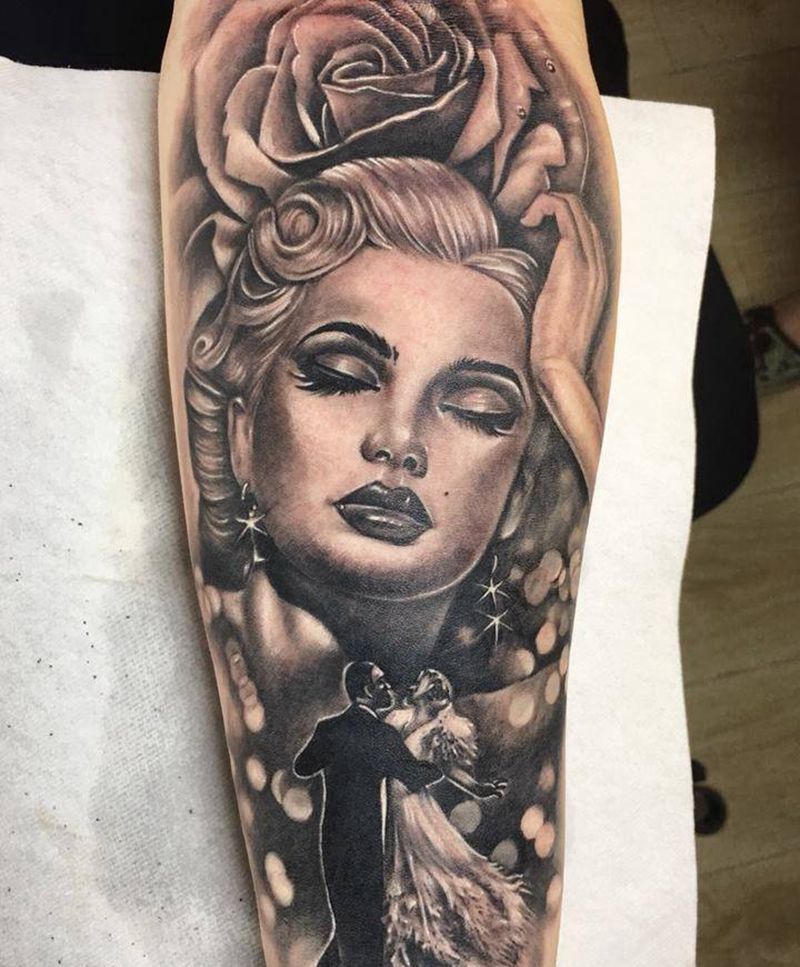 梦露纹身图片_成品手臂欧美肖像写实人物原创纹身图案