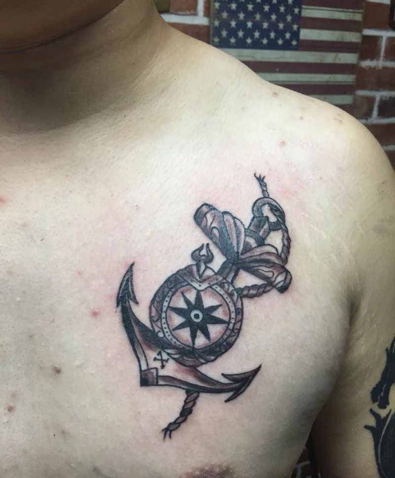 指南针 锚纹身图片_