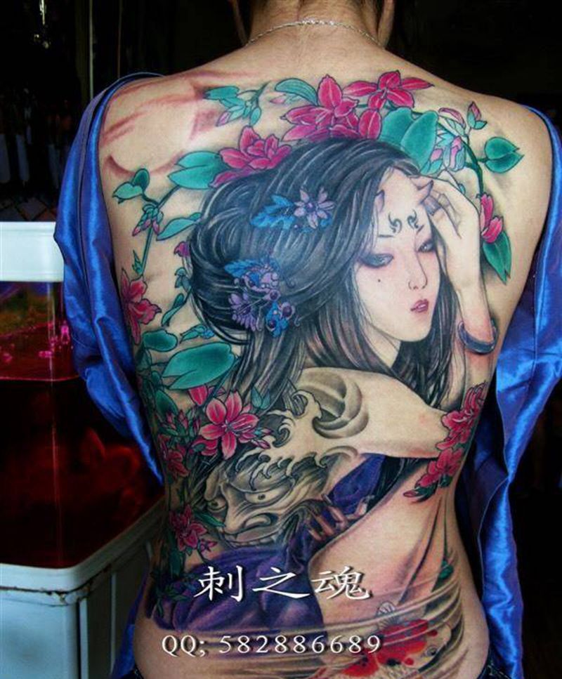 精灵纹身图片_背部清新人物原创纹身图案