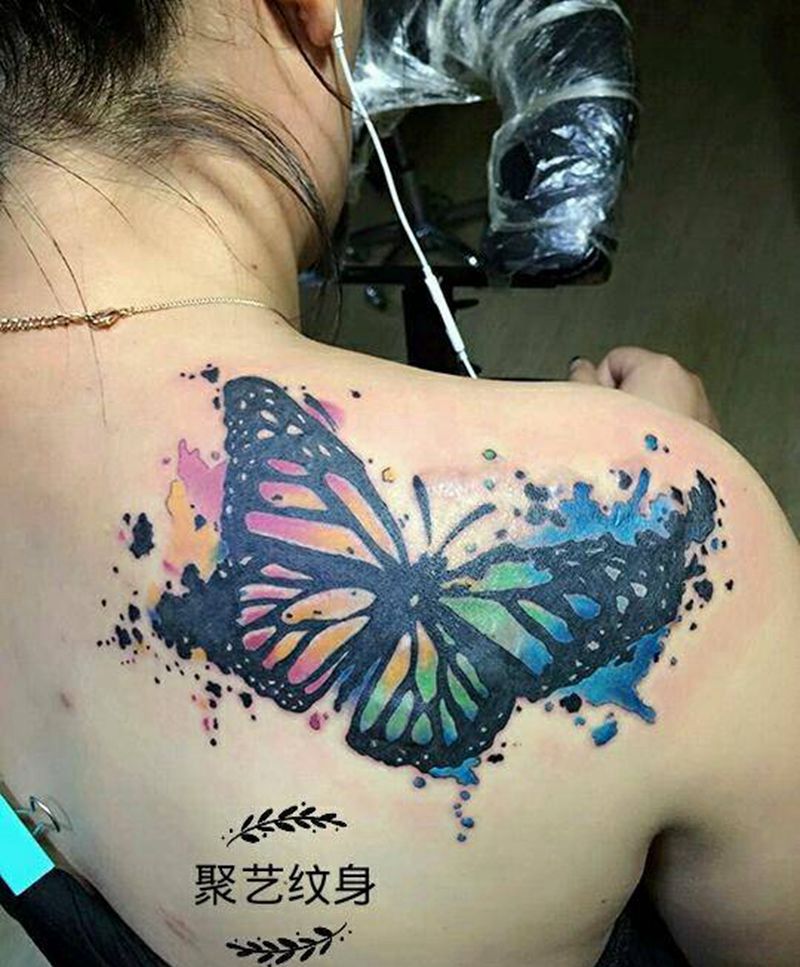 水墨蝴蝶纹身图片_