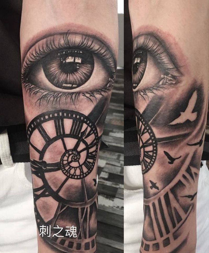 眼睛纹身图片_成品手臂欧美写实原创纹身图案