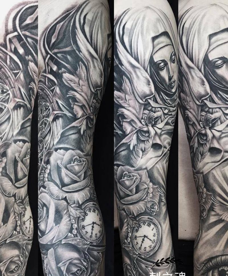 圣母纹身图片_成品手臂欧美肖像人物原创纹身图案