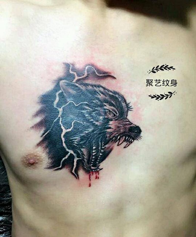覆盖滴血狼纹身图片_