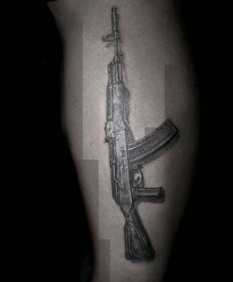 ak纹身图片_腿部欧美写实纹身图案