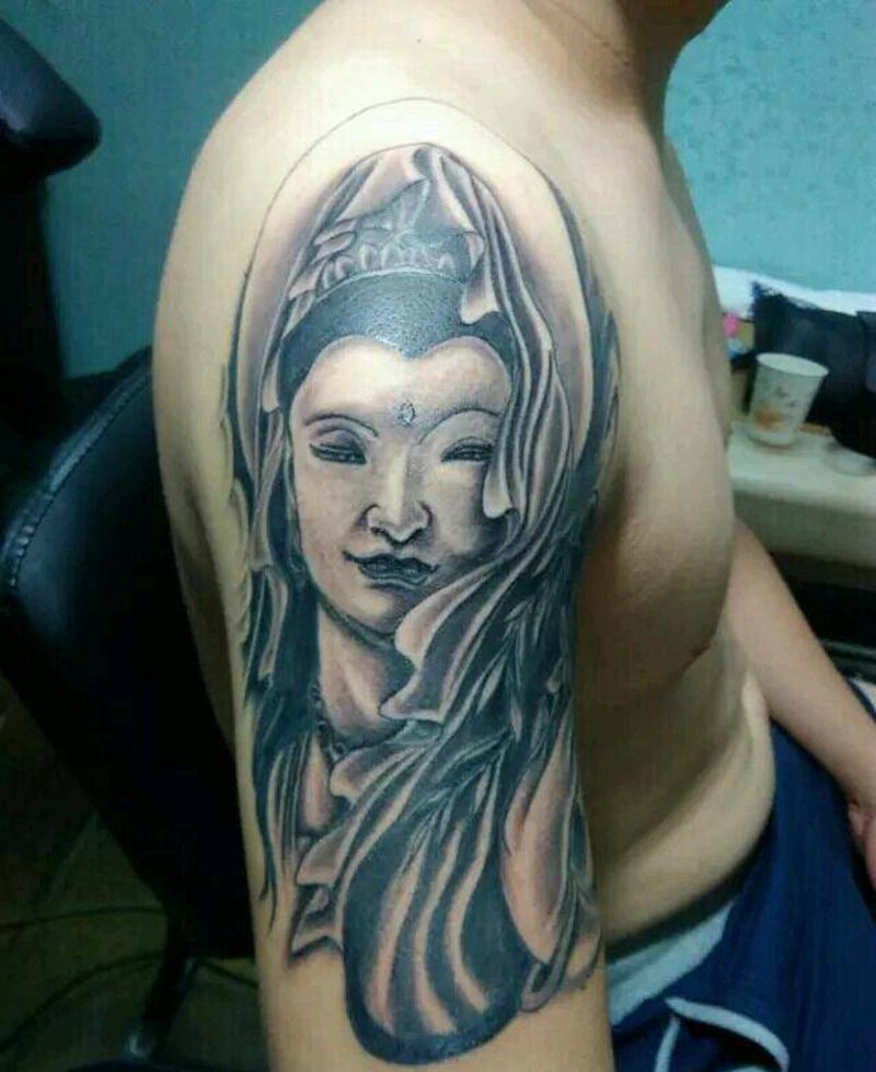 观音菩萨纹身图片_手臂传统人物鬼神宗教成品纹身图案