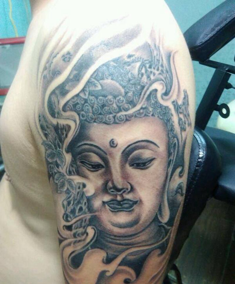 佛头纹身图片_手臂传统人物宗教成品纹身图案