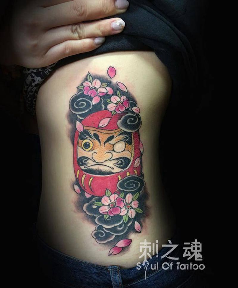 达摩纹身图片_胸部欧美写实人物传统原创纹身图案