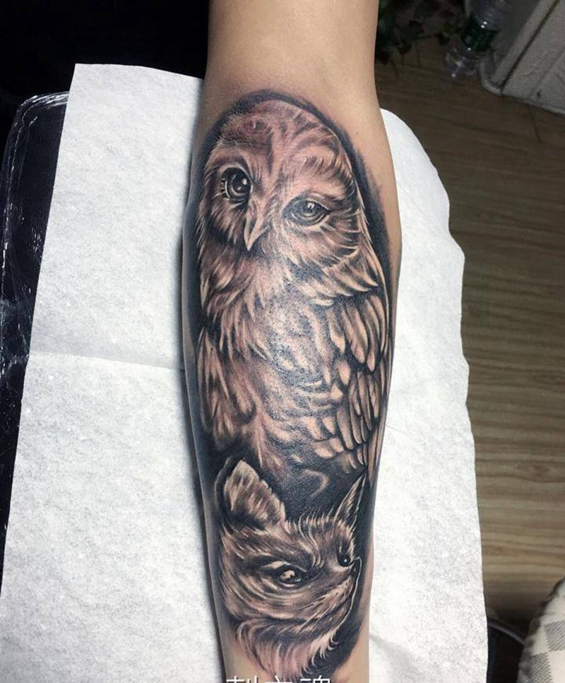 猫头鹰纹身图片_手臂欧美写实动物纹身图案