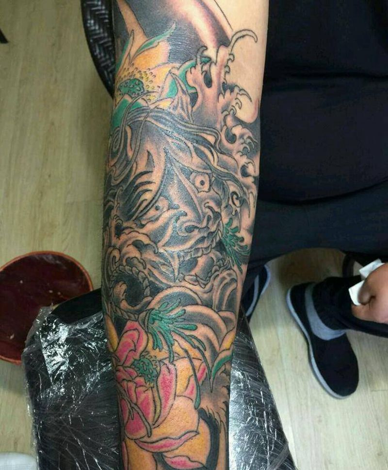 般若花臂纹身图片_手臂传统鬼神成品纹身图案