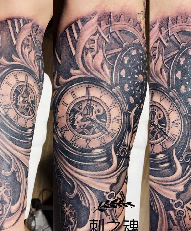 时间纹身图片_成品手臂欧美静物原创纹身图案