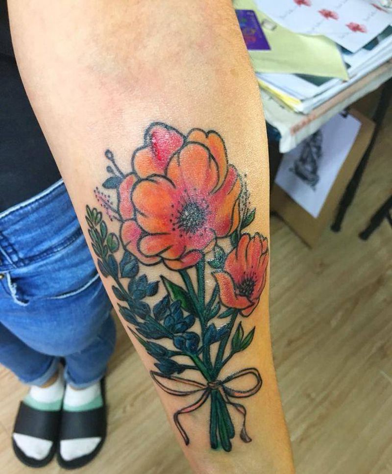 罂粟花纹身图片_手臂欧美植物纹身图案