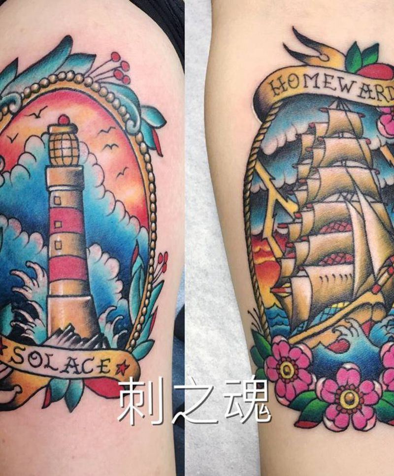 归途纹身图片_成品肩部欧美清新原创情侣纹身图案