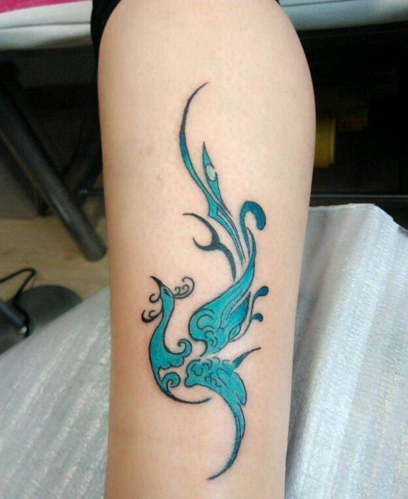 图腾凤凰纹身图片_腿部欧美传统动物图腾成品纹身图案