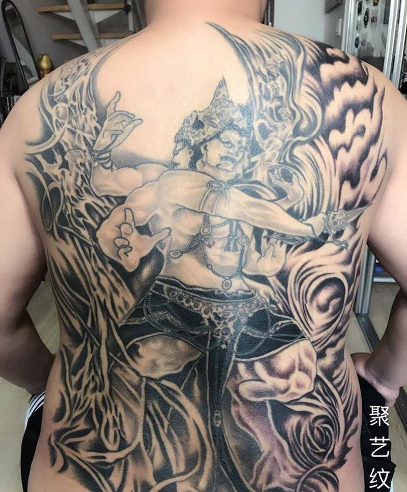 阿修罗纹身图片_成品背部传统人物鬼神宗教纹身图案