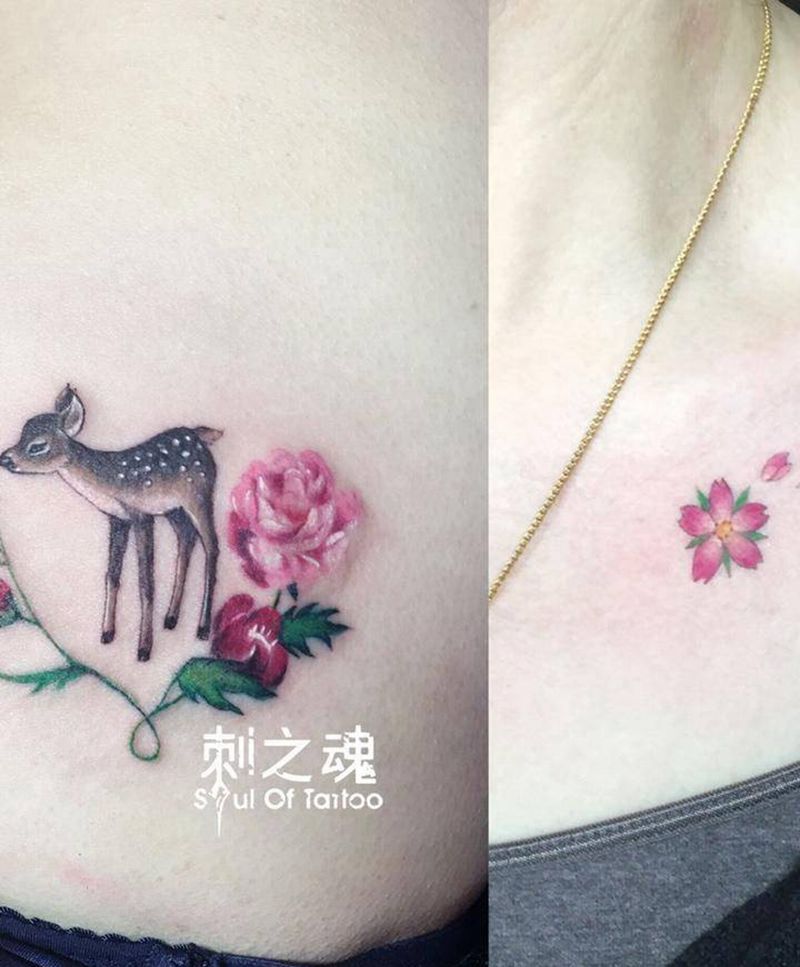 爱纹身图片_成品臀部欧美清新动物纹身图案