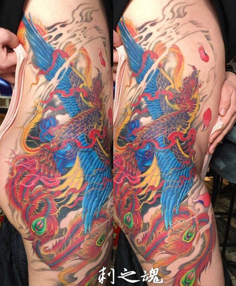 凤纹身图片_成品臀部传统动物原创纹身图案