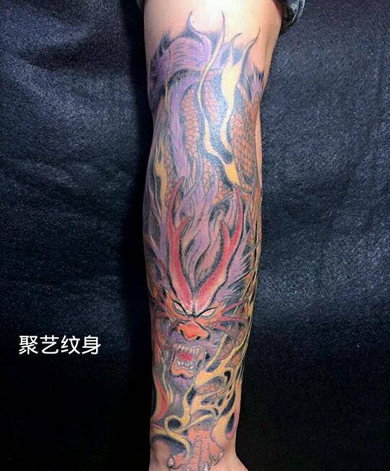 火麒麟纹身图片_手臂传统动物宗教成品纹身图案