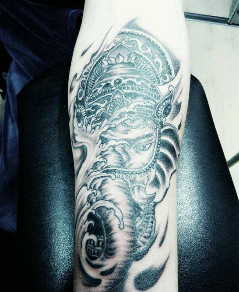 象神纹身图片_手臂传统人物鬼神宗教成品纹身图案