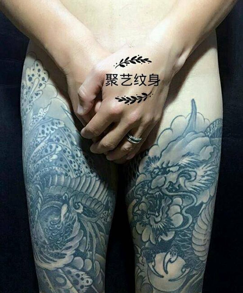 包腿龙凤纹身图片_腰部臀部腿部传统动物宗教成品纹身图案
