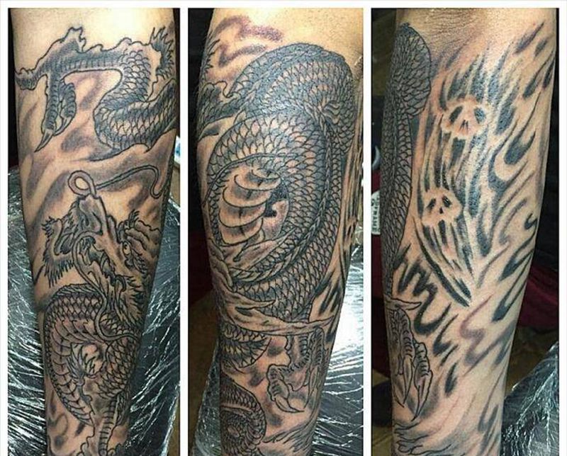 小臂云龙纹身图片_手臂传统动物宗教成品纹身图案