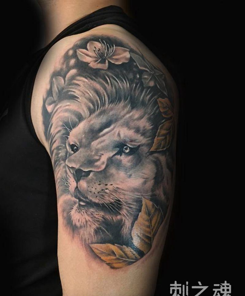狮子纹身图片_手臂欧美写实原创动物纹身图案
