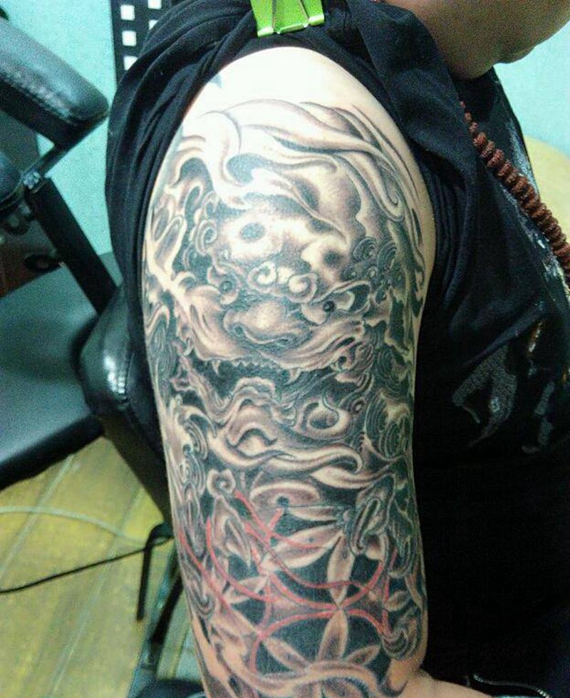 唐狮纹身图片_手臂传统动物鬼神宗教成品纹身图案